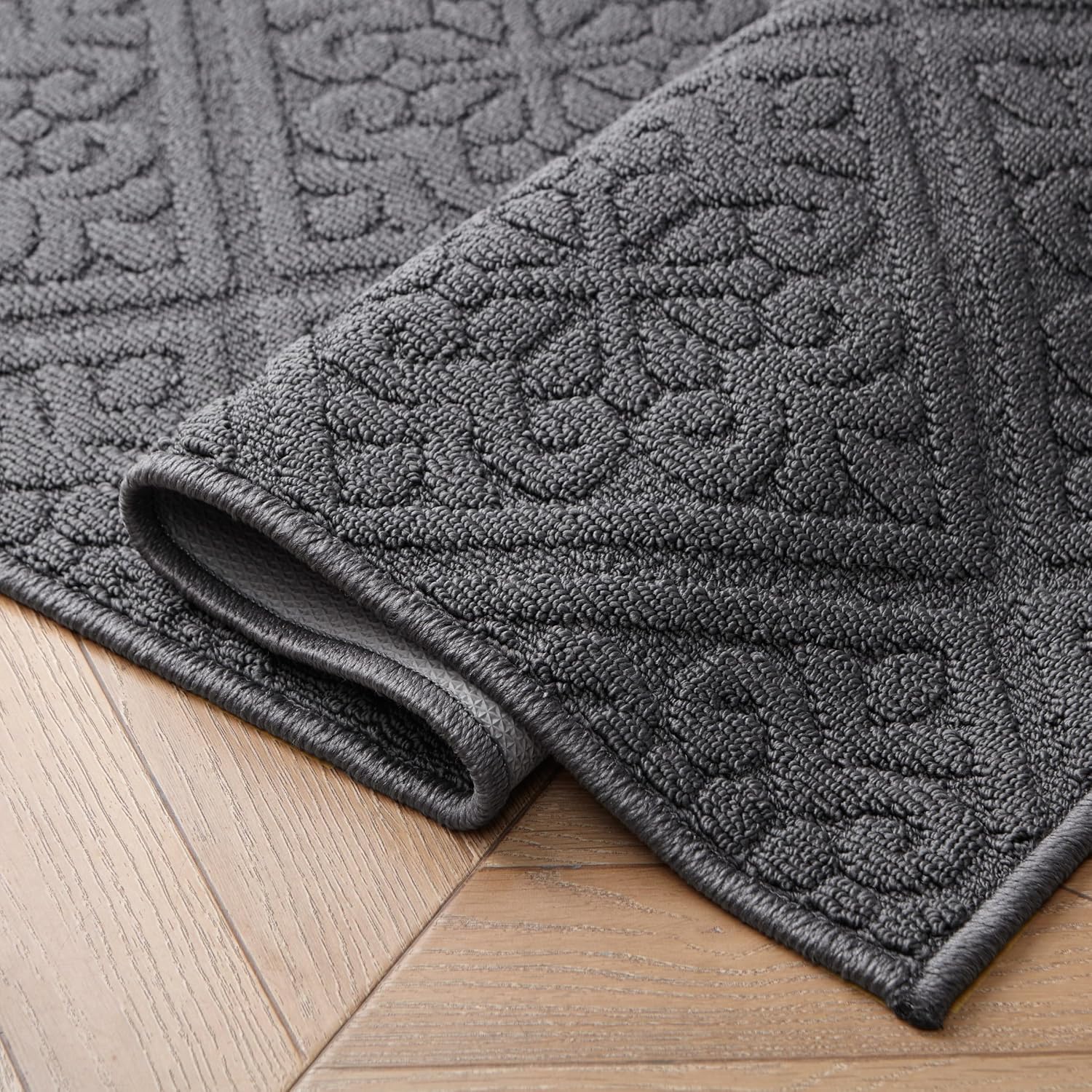 Laura Ashley Hi-Low Tufted 26" x 72" Washable Skid-Resistant Runner Rug - Dark Grey Austell Solid
