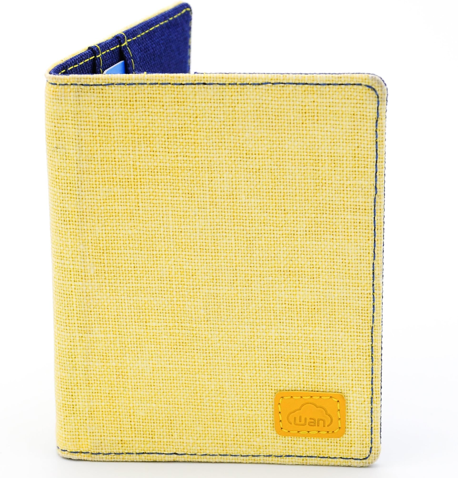 Fashion Series - Bifold Wallet, 4 Easy-Access Compartments, RFID Blocking, Slim Fabric Design (Yellow Navy Blue)