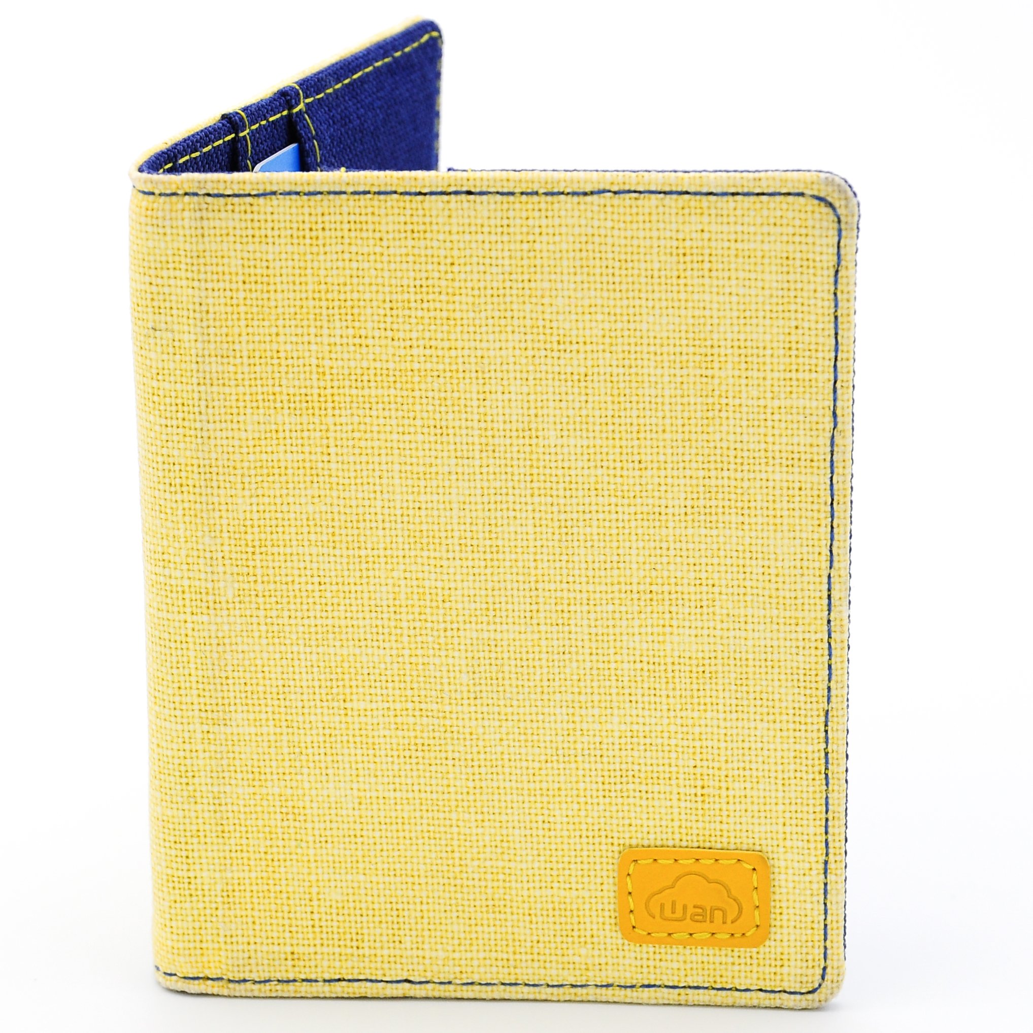 Fashion Series - Bifold Wallet, 4 Easy-Access Compartments, RFID Blocking, Slim Fabric Design (Yellow Navy Blue)