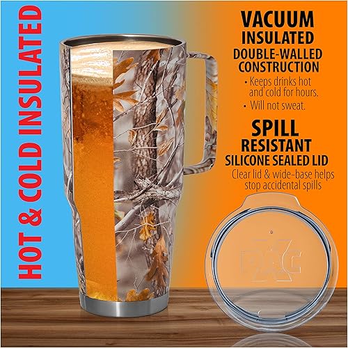 Miniatura 2 de Vaso de camuflaje de acero inoxidable de doble pared al vacío de 44 onzas con tapa, acero inoxidable con asa y popote de metal, cabe en un soporte