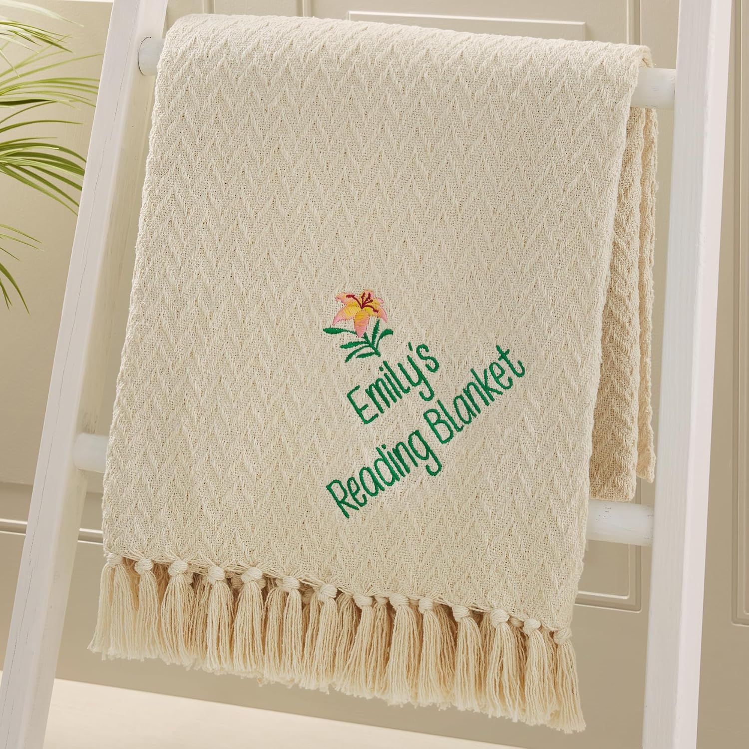 Personalization Universe Flowers for Her Embroidered Afghan