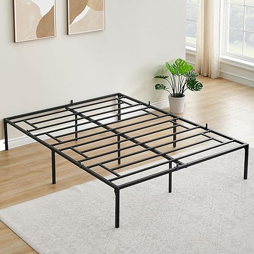 GAOMON Base de cama matrimonial de metal de 14 pulgadas con plataforma de almacenamiento, marco de cama matrimonial, no necesita somier, base de