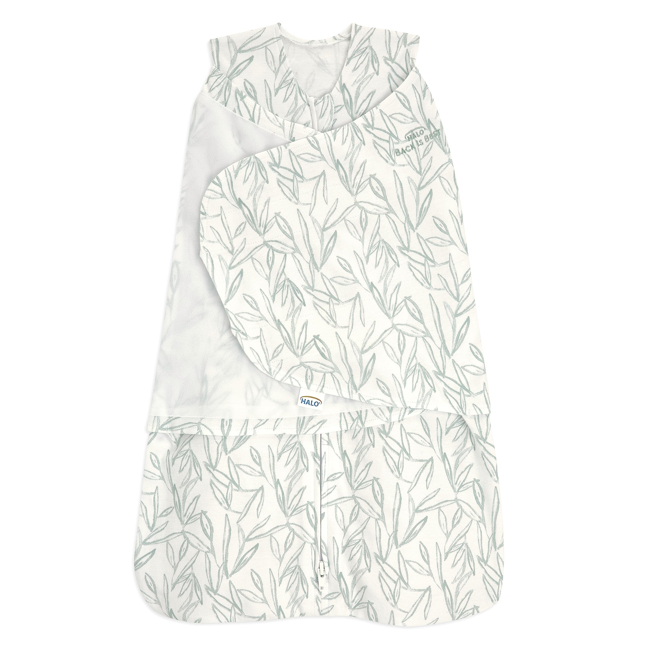 HALO 100% Cotton Sleepsack Swaddle, 3-Way Adjustable Wearable Blanket, TOG 1.5, Leaves, Newborn, 0-3 Months