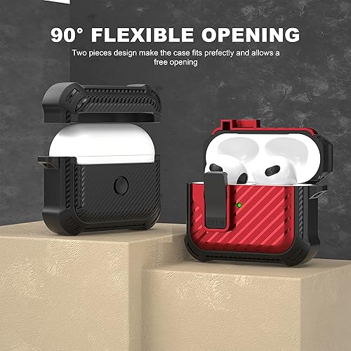 Miniatura 5 de Maxjoy Funda protectora para Airpods 3 2021 para Airpods 3 con bloqueo seguro automático Gen 3 funda rígida militar a prueba de golpes con llavero