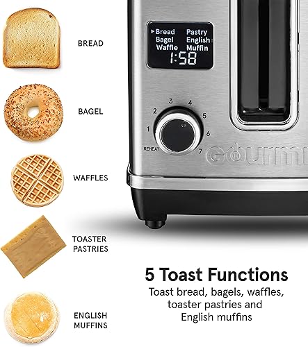 Miniatura 10 de Gourmia Tostadora digital con 5 funciones de tostada, incluyendo gofre, magdalenas inglesas y pastelería, 7 ajustes de sombra, modo de