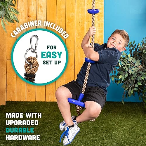 Miniatura 4 de Squirrel Products Cuerda de escalada con columpio de disco - Equipo de juego activo para exteriores - Azul
