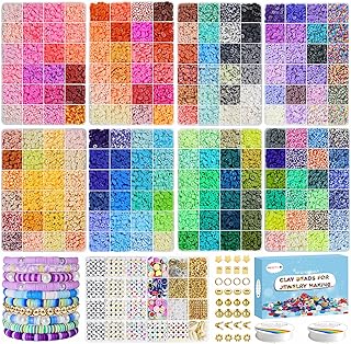 Redtwo 46000 Pcs Clay Beads Friendship Bracelet Making Kit, 192 Colors 9 Boxes Flat Polymer Clay Heishi Beads Set for Jewelry Making with Letter Bead Elastic String, Gifts for Girls 8-12