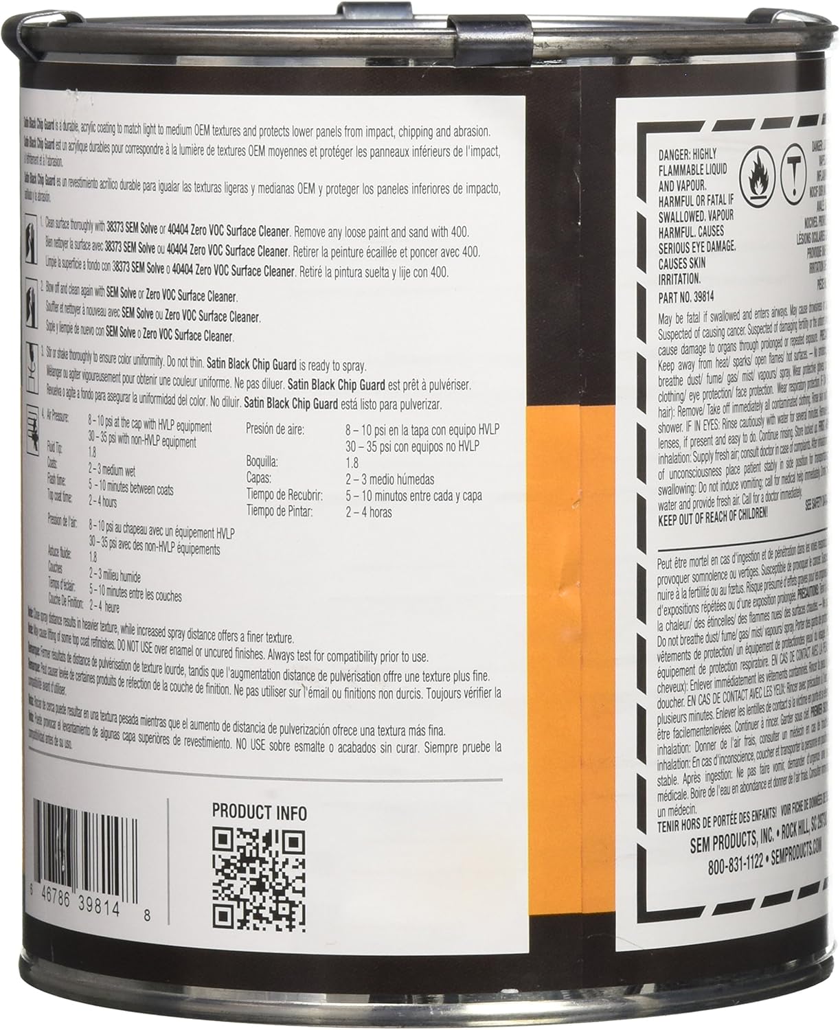 SEM 39814 Satin Black Chipguard - 1 Quart