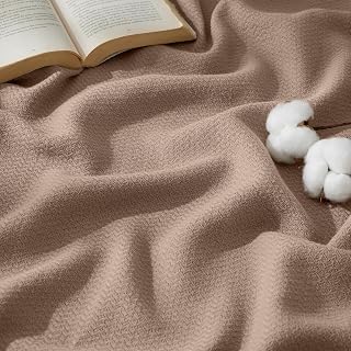 Bedsure 100% Cotton Blanket, Herringbone Weave, Queen Size, Coffee Brown