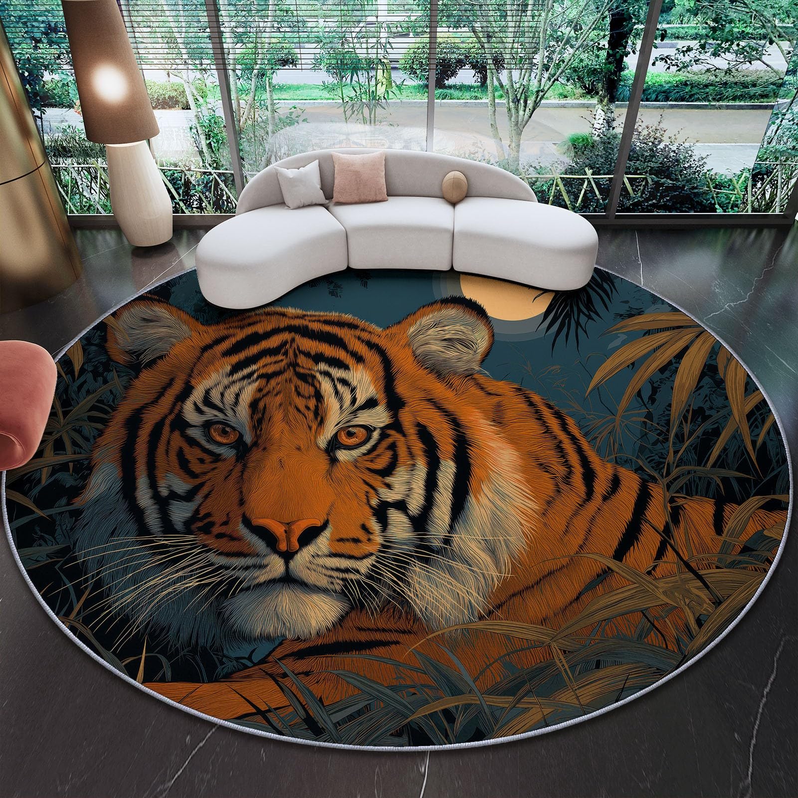Tapis de sol fantaisie tigre antidérapant 60 cm facile à nettoyer pour salon