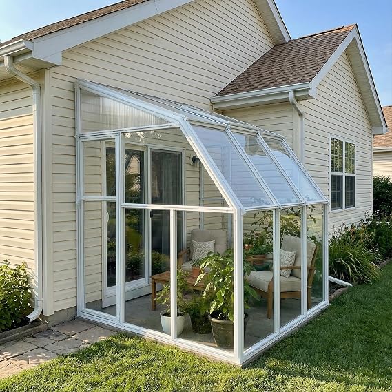 Palram - Canopia Sun Room Polycarbonate Lean-to Solarium 6' x 6', White | Outdoor Backyard Home Garden Walk-In Attach to House DIY Kit, Twin-Wall Roof, UV Protected, Heavy-Duty Resin Frame, Roof Vent