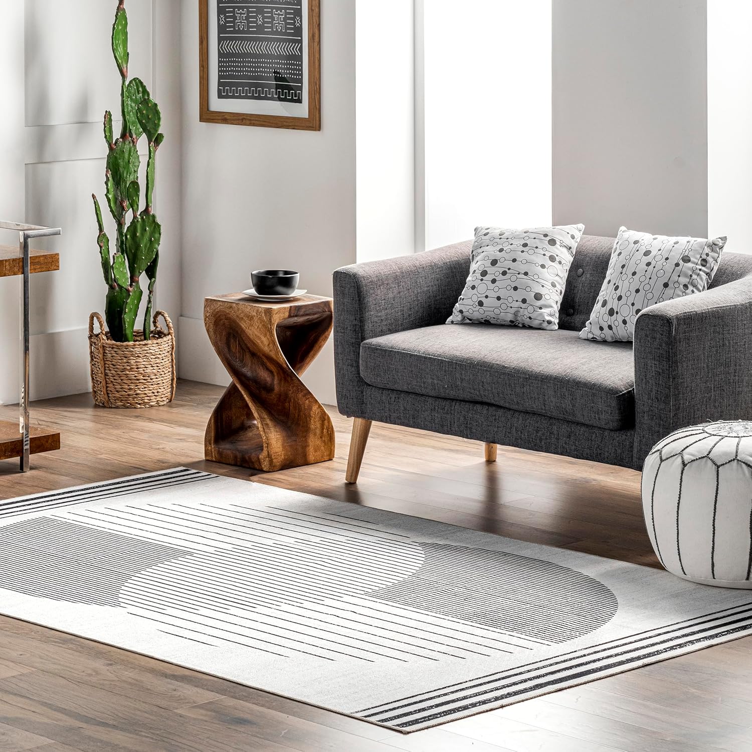 nuLOOM Leah Machine Washable Geometric Moon Phase Ultra Thin Area Rug, 5' x 8', Grey