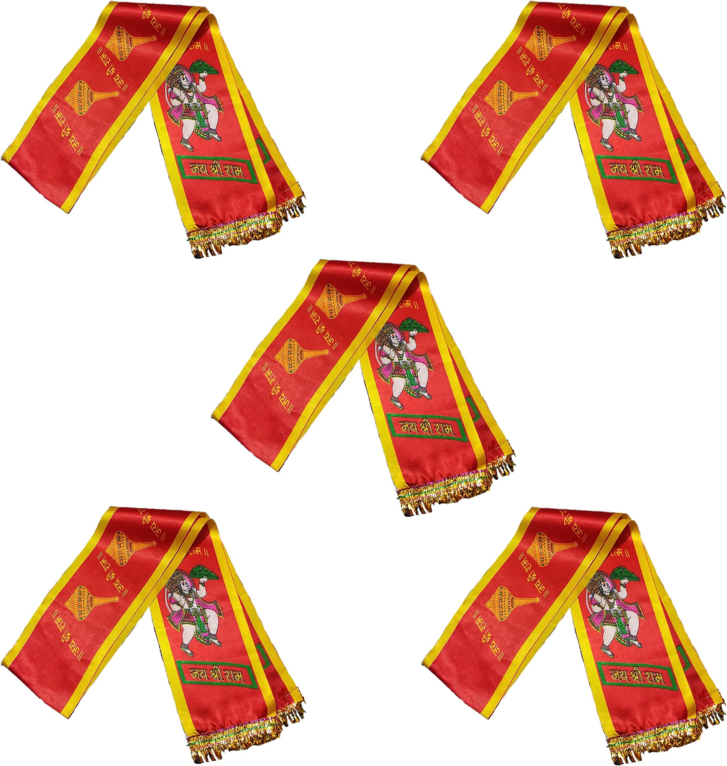 Satin silk Jai shree ram Dupatta | hanuman Patka, stole, scarf | Unisex | Color: Red-Yellow, Size: 13 x 155 cm
