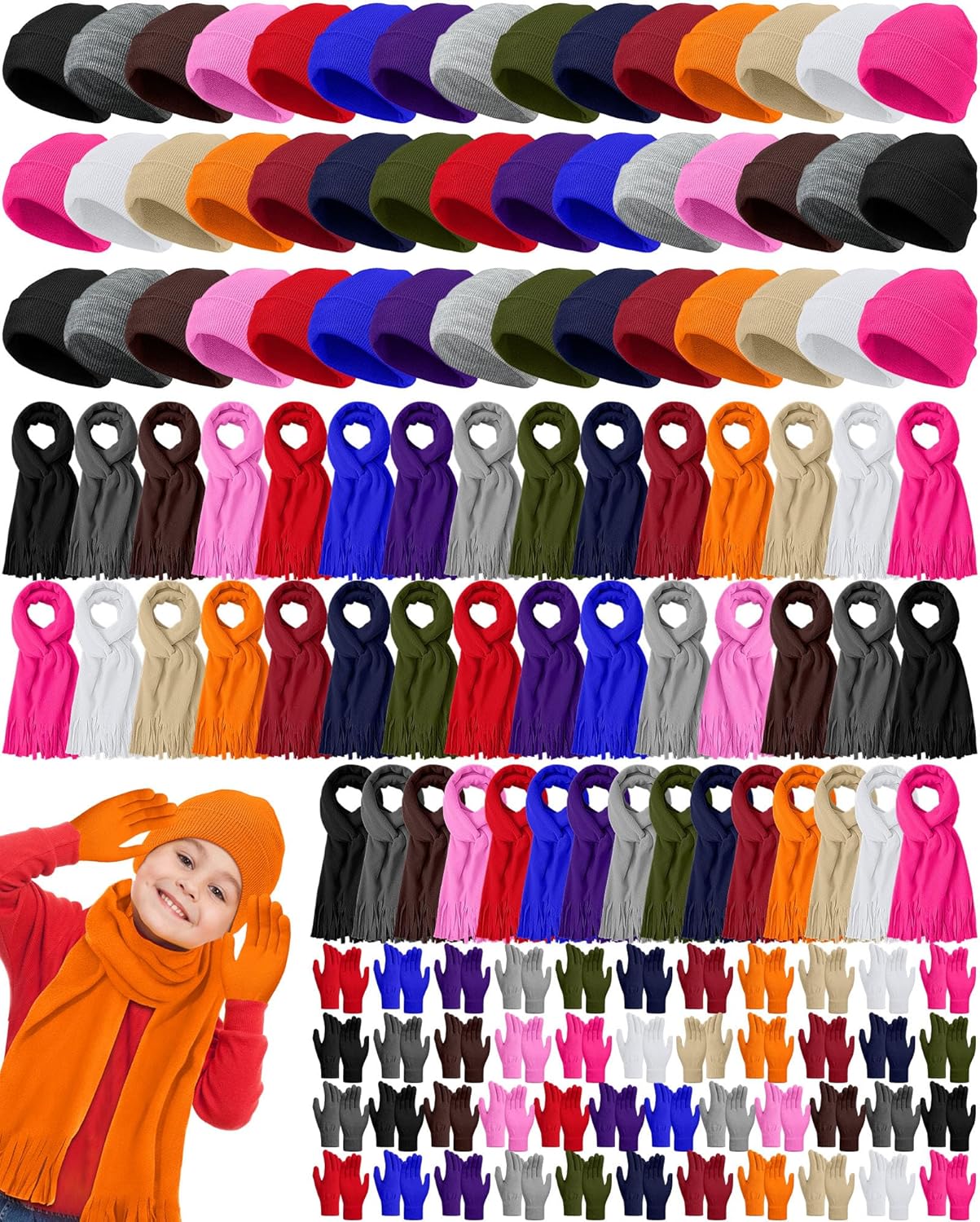 Coume Kids Hat Glove Scarf Winter Sets Bulk, Warm Beanie Hat Gloves Scarves for Homeless Shelter Gift