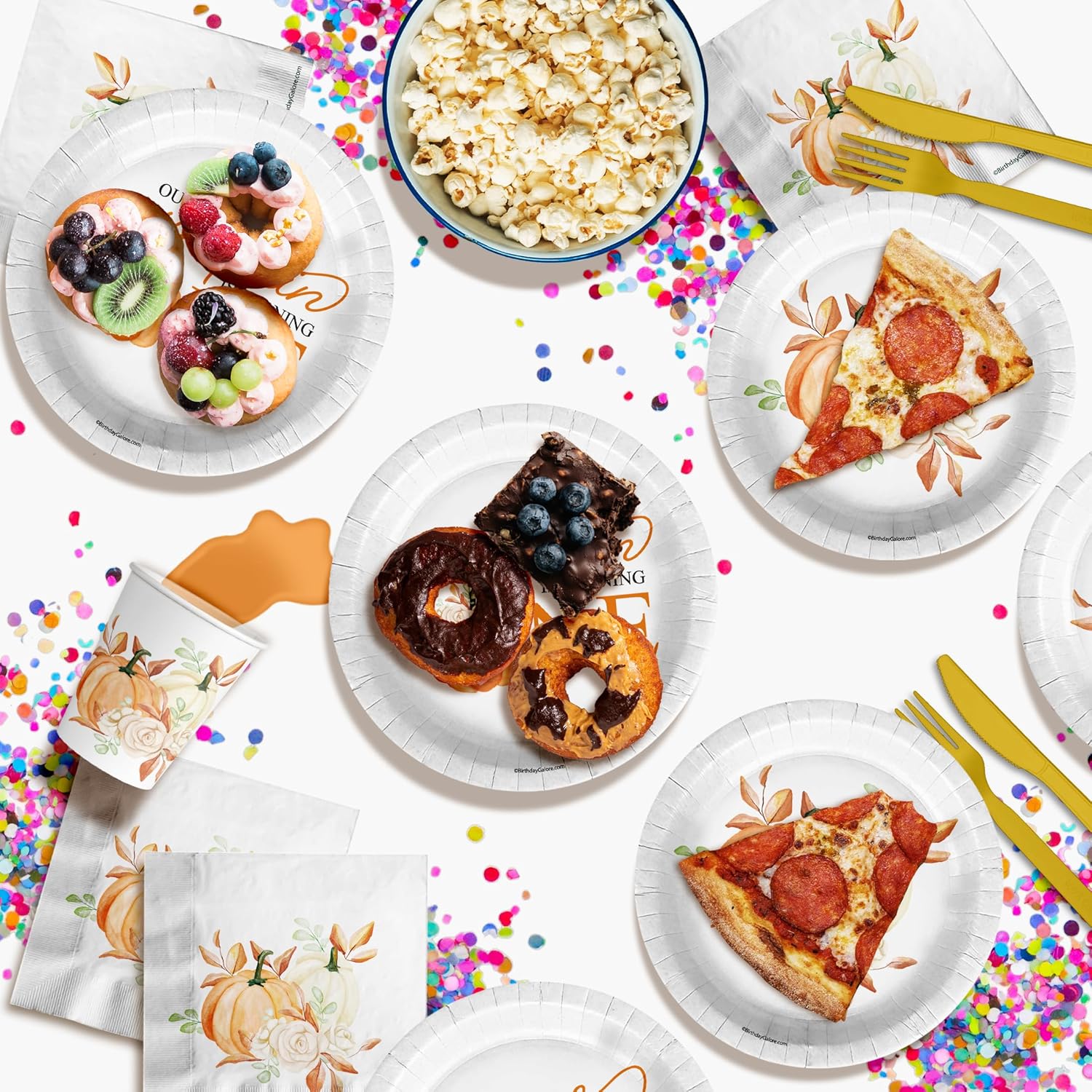 Little Pumpkin Turning One 1st Birthday Party Supplies - 64 Piece Fall First Birthday Tableware Set Includes Large 9" Dinner Plates and 8" Dessert Paper Plates Napkins Cups - Kit for 16 - Image 7