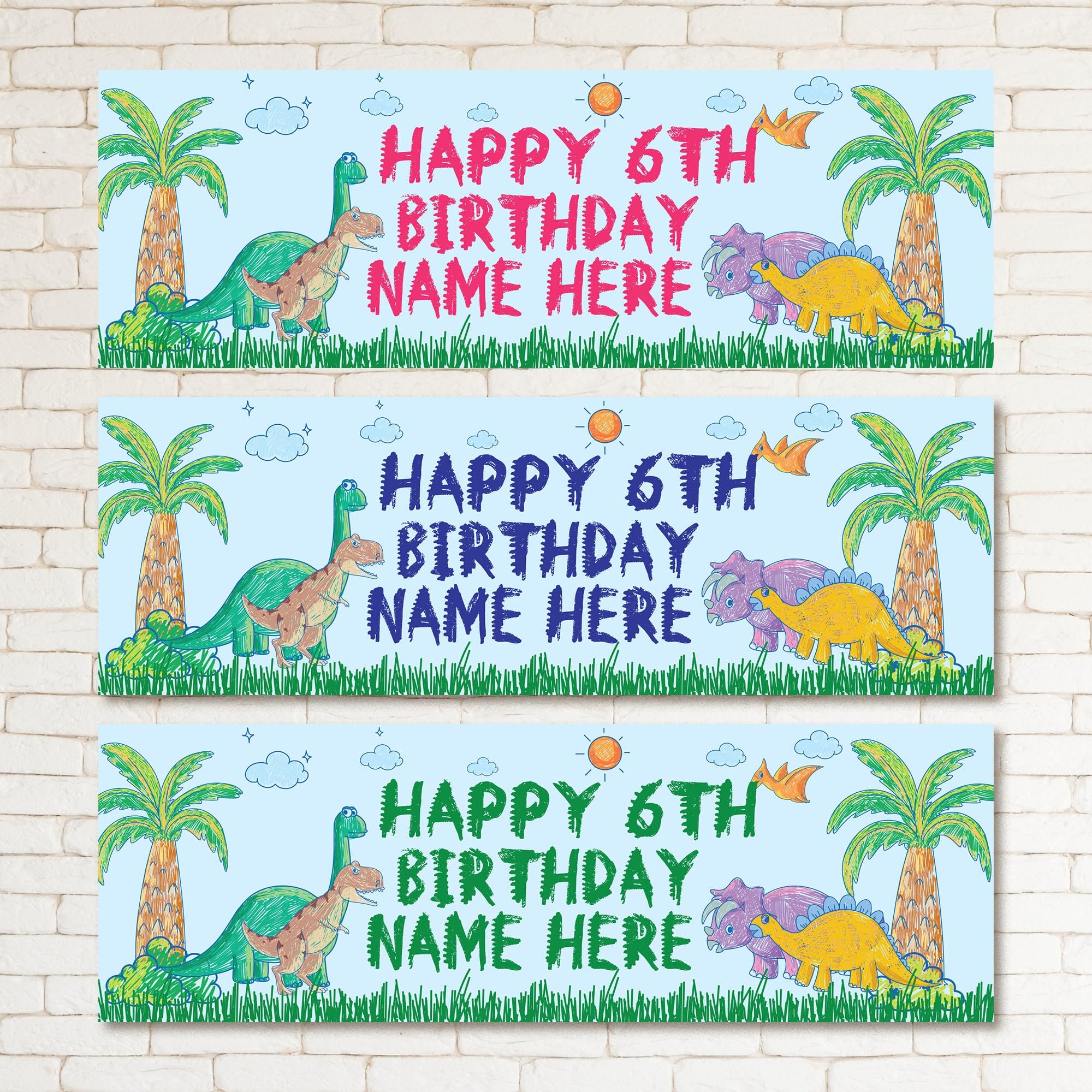 Set of two Personalised Dinosaur Birthday Banners Mulitple Colours Dino Party Supplies Kids Children Adults Boys Girls Baby Dino