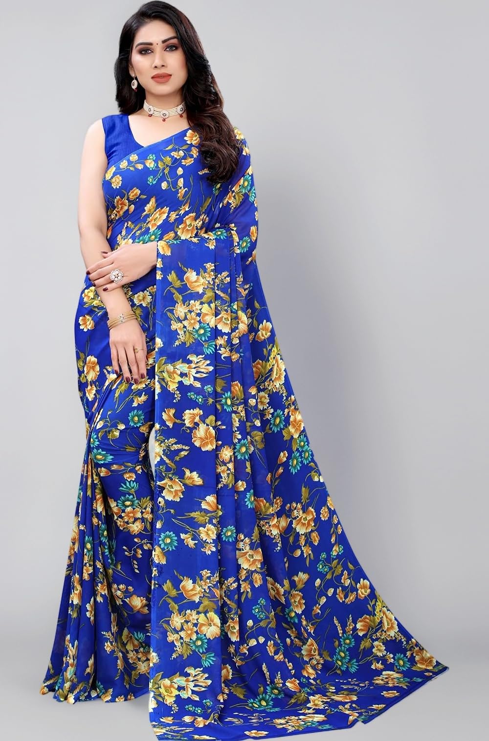 SIRIL Women's Floral Printed Georgette Saree with Unstitched Blouse Piece