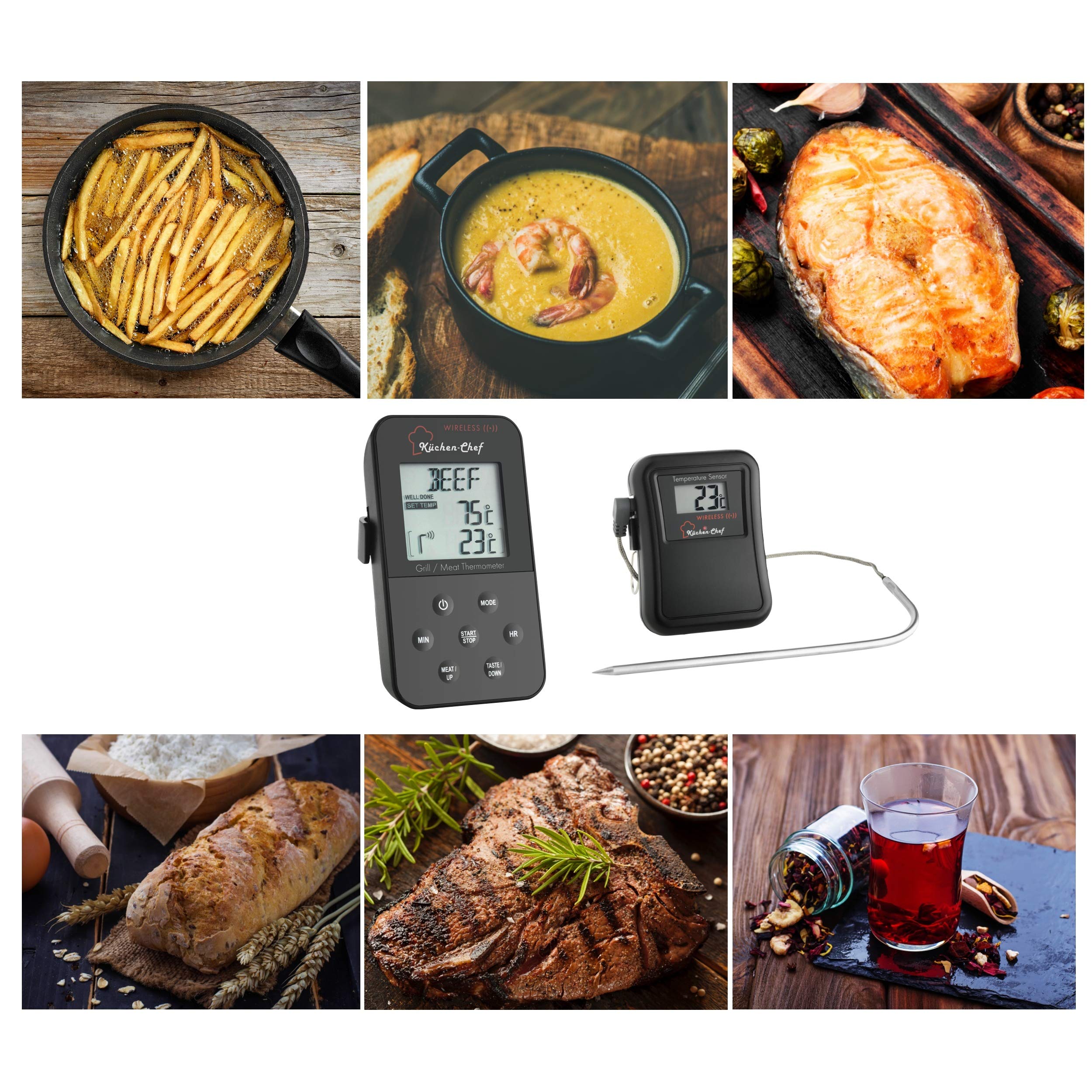 TFA Dostmann Küchen-Chef Digitales Bratenthermometer/Grillthermometer Funk, 2 Einstechfühler zur