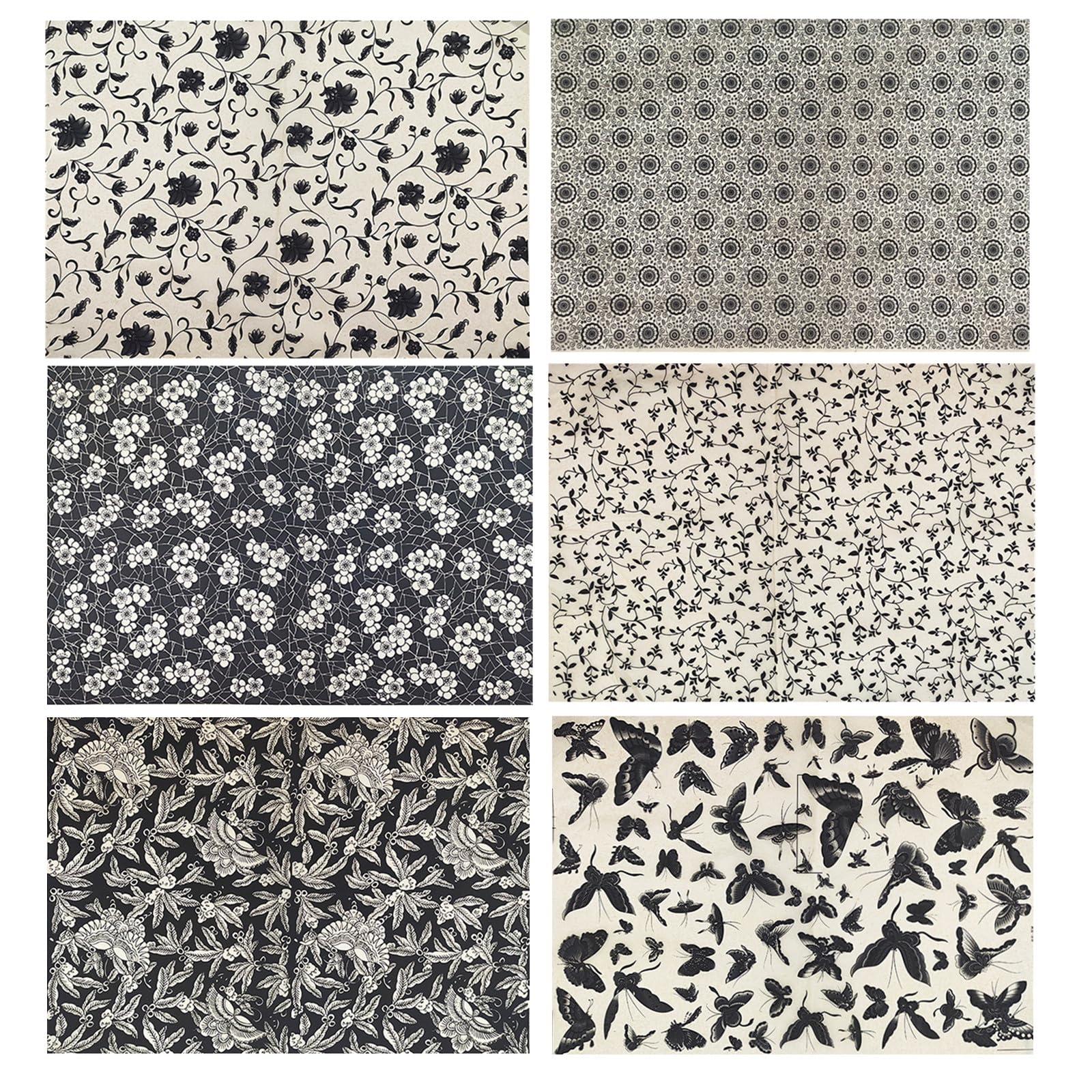 6PCS Pottery Art DIY Stickers Ceramic Clay Transfer Paper Flower Paper Porcelain Glaze Underglaze Transfers for Pottery Overglaze Enamel Waterslide Decal (Black)