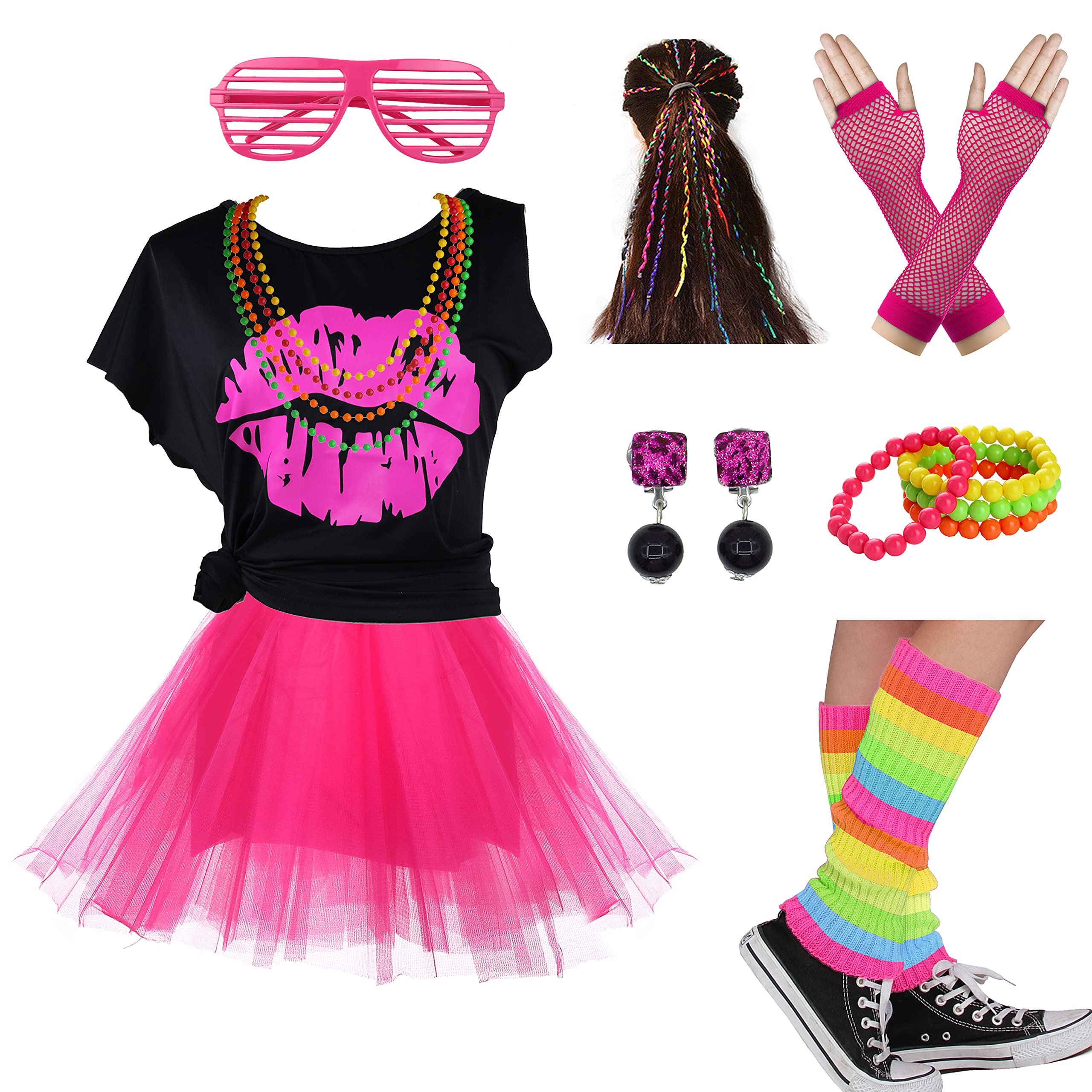 I Love 80s Party Girl Rainbow Tutu Skirt Child Girl's Costume Accessories Set