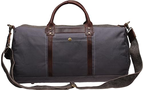 Miniatura 3 de IBLUE - Bolsa de viaje de lona de gran tamaño con ajuste de piel auténtica para el fin de semana para el fin de semana