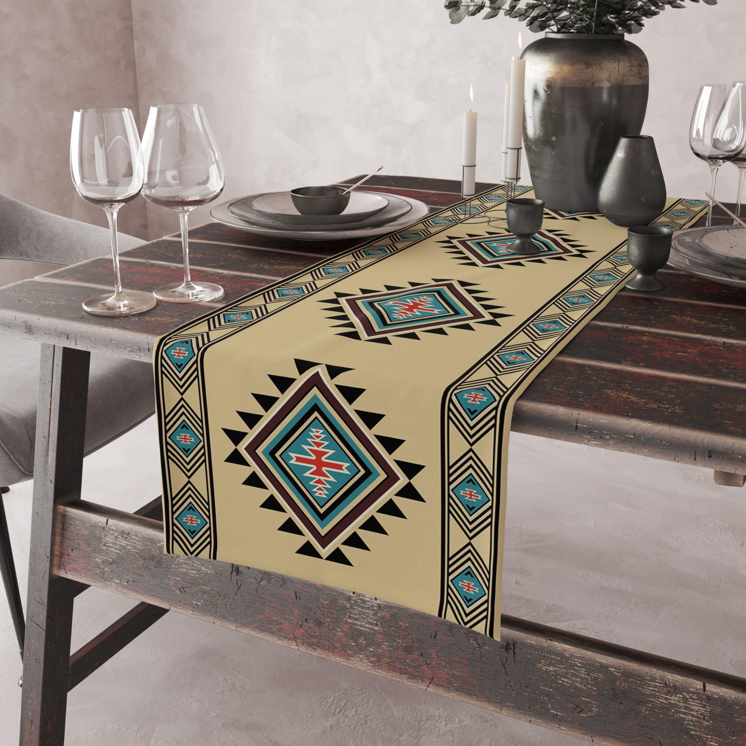 Aztec Table Runner Rustic Country Colorful Aztec Tribal Geometric Shape Ethnic Southwest Runner for Table Home Decor for Kitchen Table Dining Coffee Table 13x108 inch