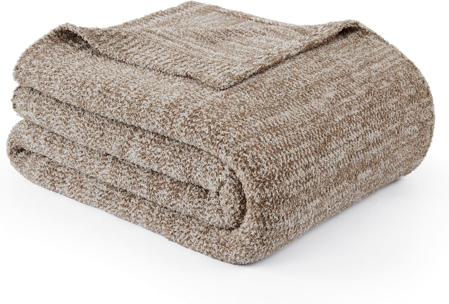 WDCOZY Taupe Melange Throw Blanket for Couch Bed Travel Camping, Reversible Super Soft Plush Knitted Blanket, Lightweight Cozy Fuzzy Fluffy Warm Throw, Textured Blanket for Home Decor, Tan 50"x60"