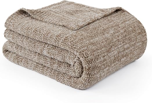 WDCOZY Taupe Melange Throw Blanket for Couch Bed Travel Camping, Reversible Super Soft Plush Knitted Blanket, Lightweight Cozy Fuzzy Fluffy Warm Throw, Textured Blanket for Home Decor, Tan 50"x60"