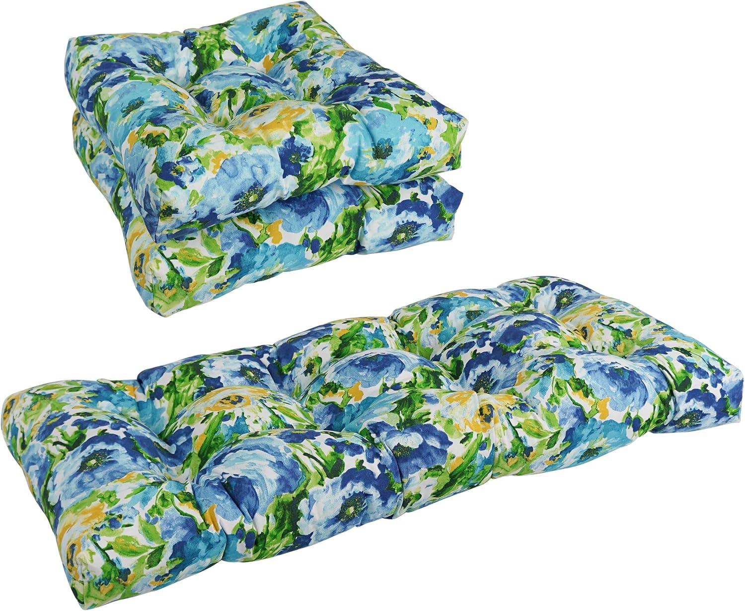 Blazing Needles Outdoor Tufted Settee Cushion Set, Lesandra Sunblue 3 Count