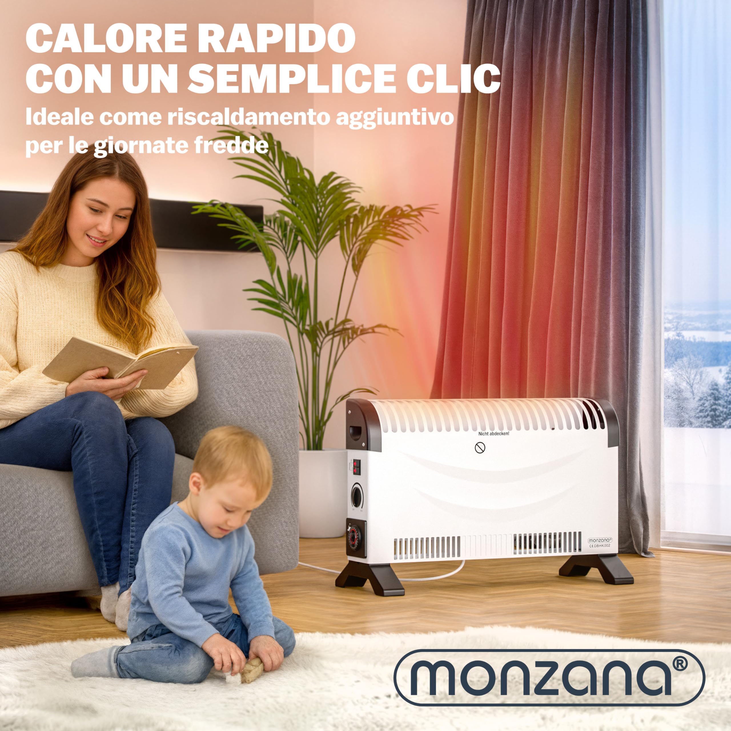 MONZANA Stufa Elettrica a Convettore 2000 W incl. Timer 24 h 3 Livelli di Riscaldamento Termostato Radiatore Elettrico