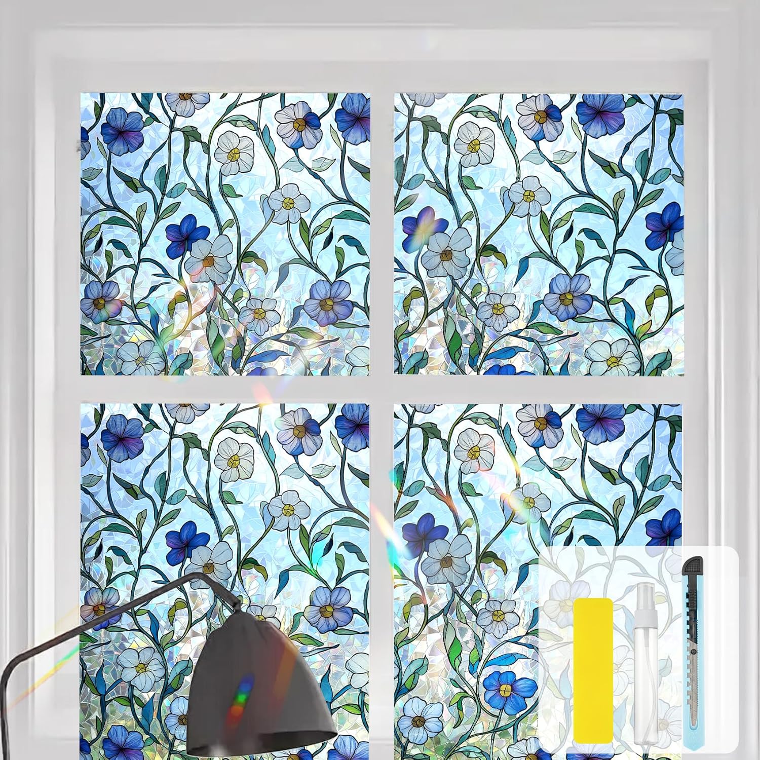 Window Privacy Film Stained Glass Static Cling - Removable Decorative Rainbow Window Tint with Iridescent Effect for Heat Blocking & Anti UV | for Home & Car Stickers