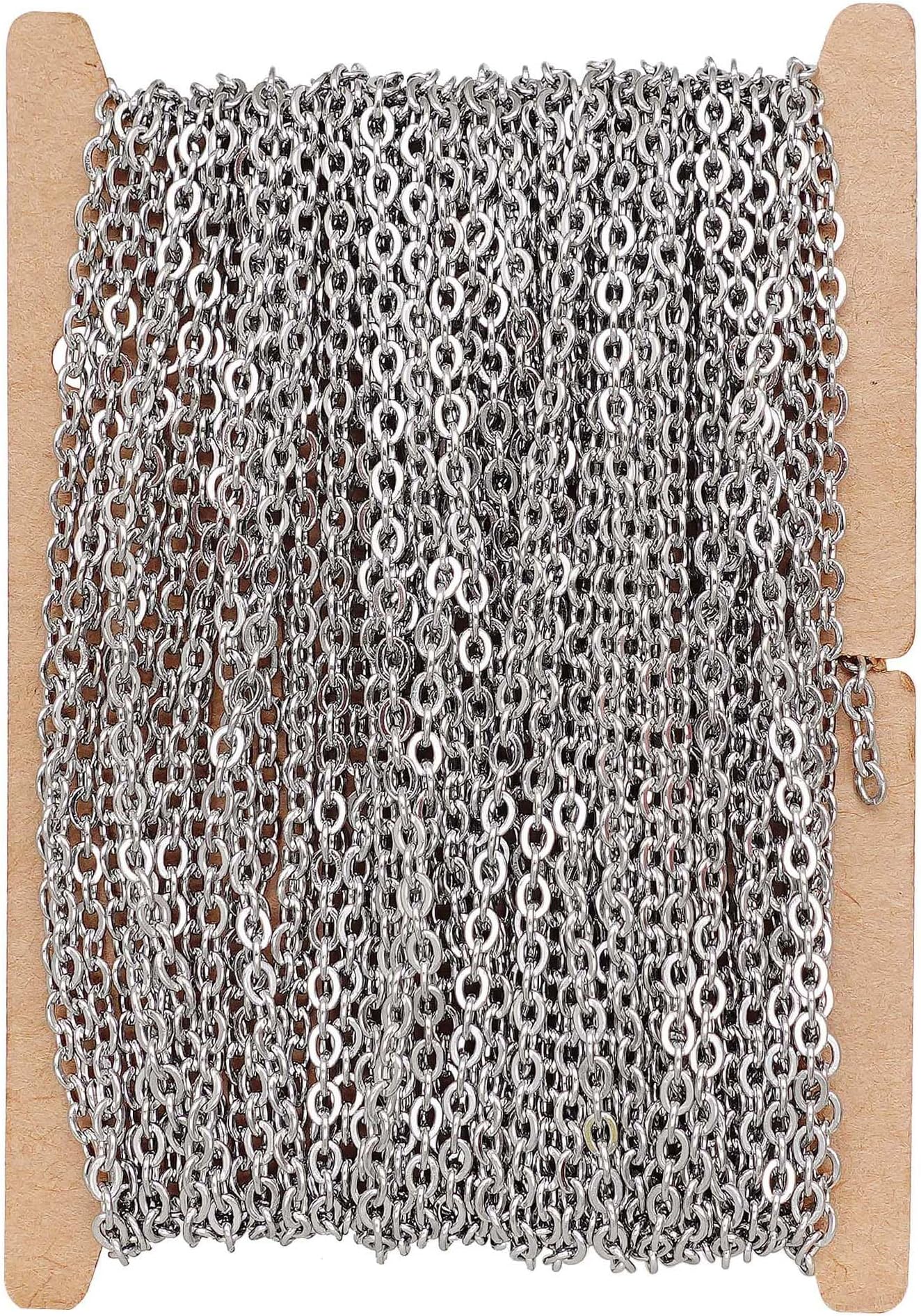 THREENEST 32.8-Feet Width 2.4mm Stainless Steel Cable Chains, 18K Gold PVD Welded Permanent Craft Chains for Necklace Bracelet Earring Jewelry Making