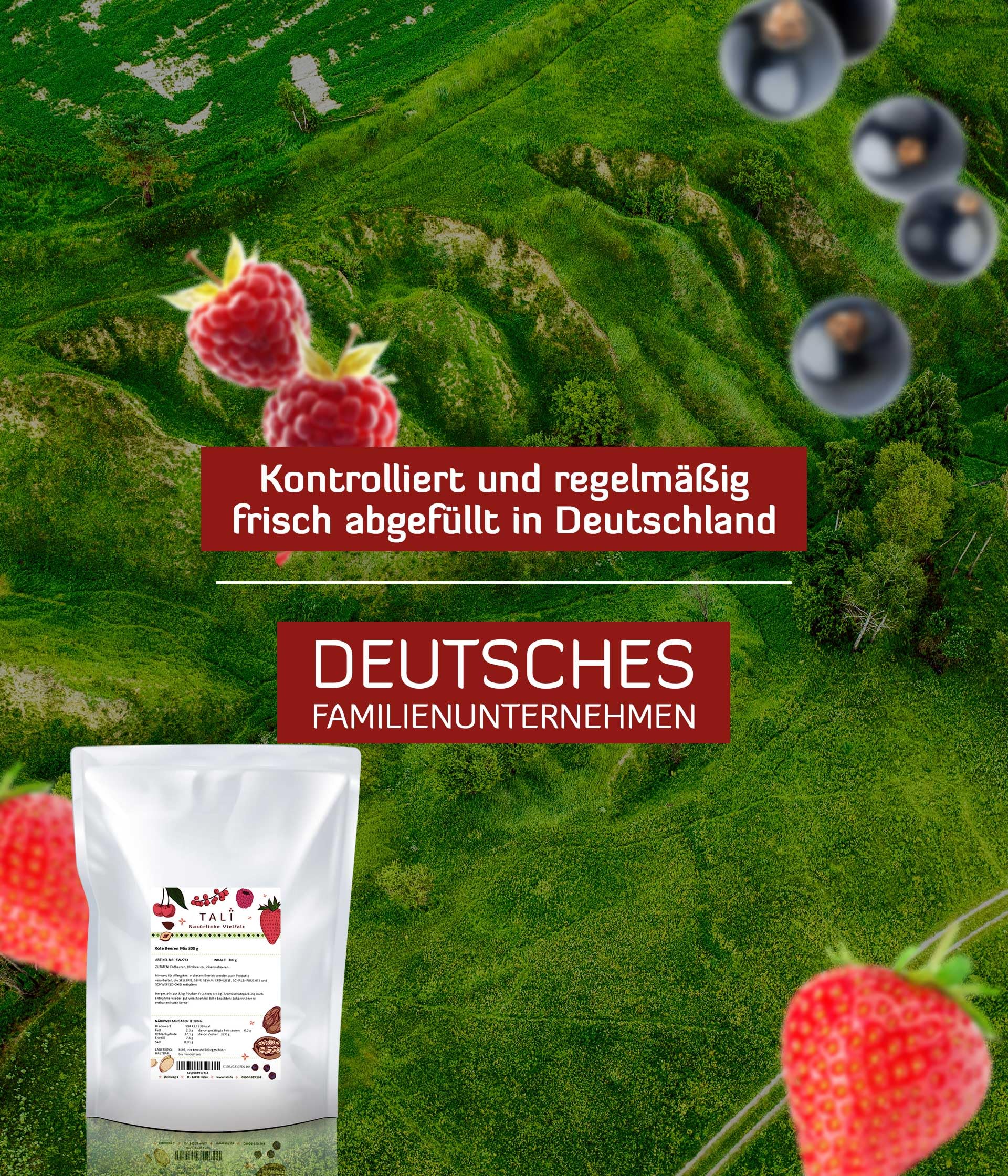 TALI Rote Beeren Mix 1000 g | Gefriergetrocknete Erdbeeren, Himbeeren, Johannisbeeren