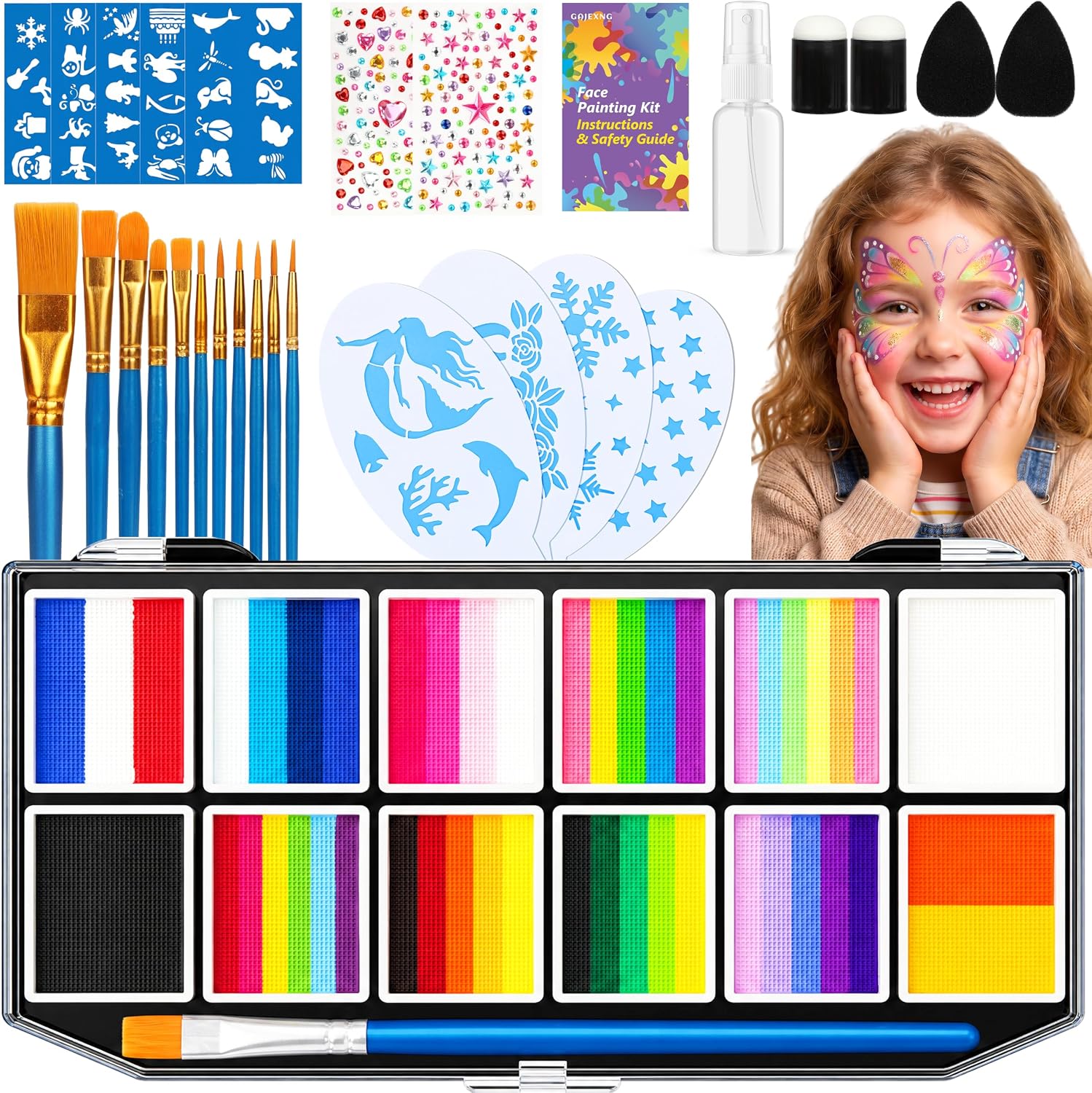 Face Painting Kit for Kids,100&18 Colors Professional Face Paint Makeup Kit