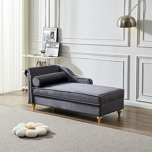 Miniatura 3 de Chaise Lounge para interiores, sofá de salón tapizado de terciopelo con espacio de almacenamiento oculto, sofá cama con marco de madera maciza,