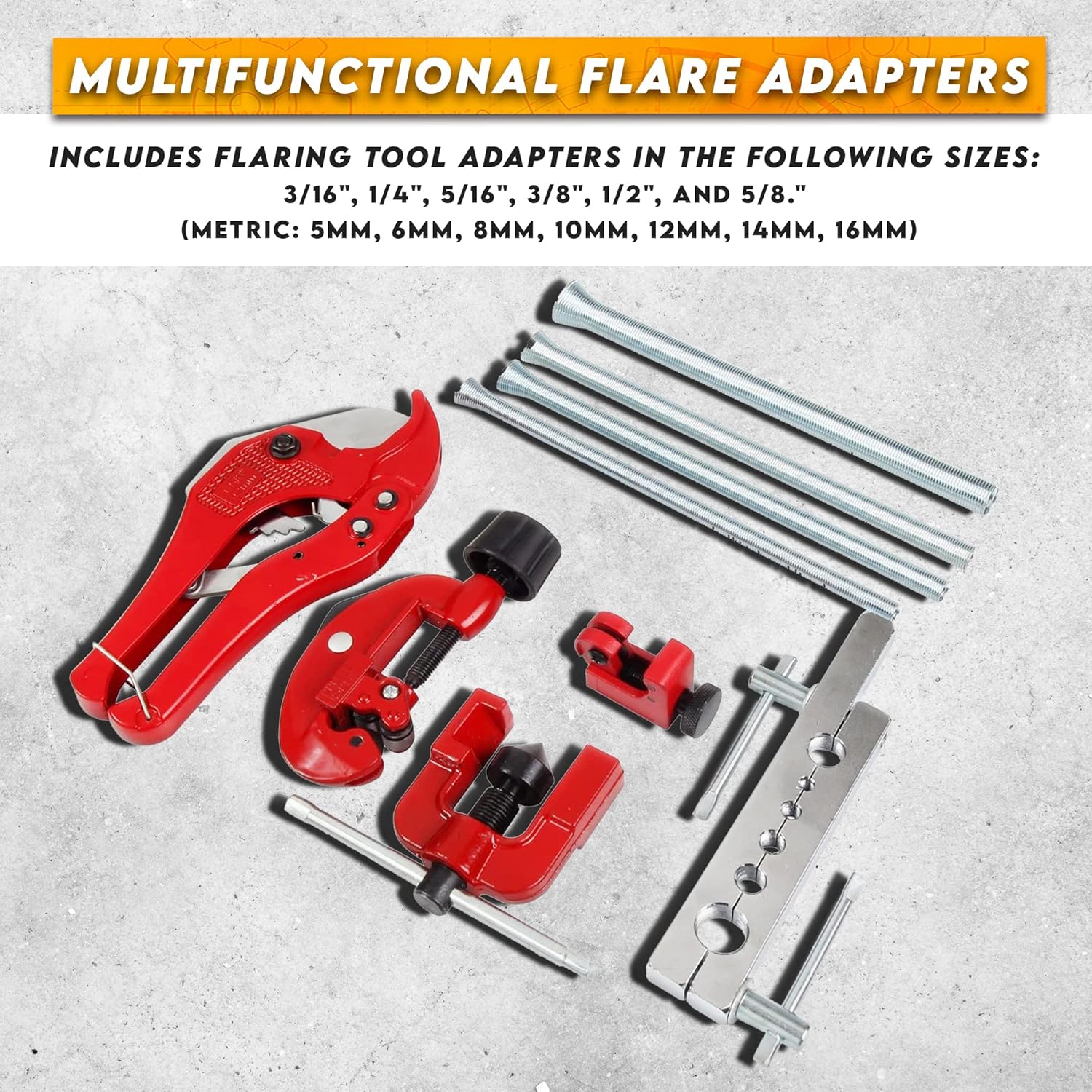 Flaring Tool Set (9 Piece - Professional Grade) Heavy Duty Brake Line Flaring Tool Kit and Swage Tool, Flare Tool with Tubing Straightener or Cutter (Not a Double Brake Flaring Tool)