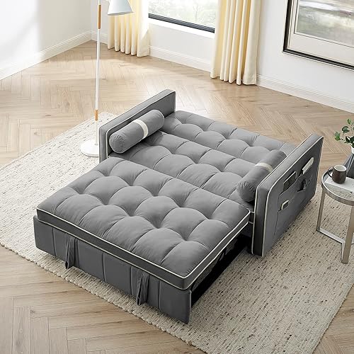 Miniatura 1 de Velvet Convertible Sleeper Sofa Bed Pull Out Couch, 3 in 1 Multi-Function Folding Lounge Chaise, Modern Tufted Loveseat Sofa &amp; Couches with