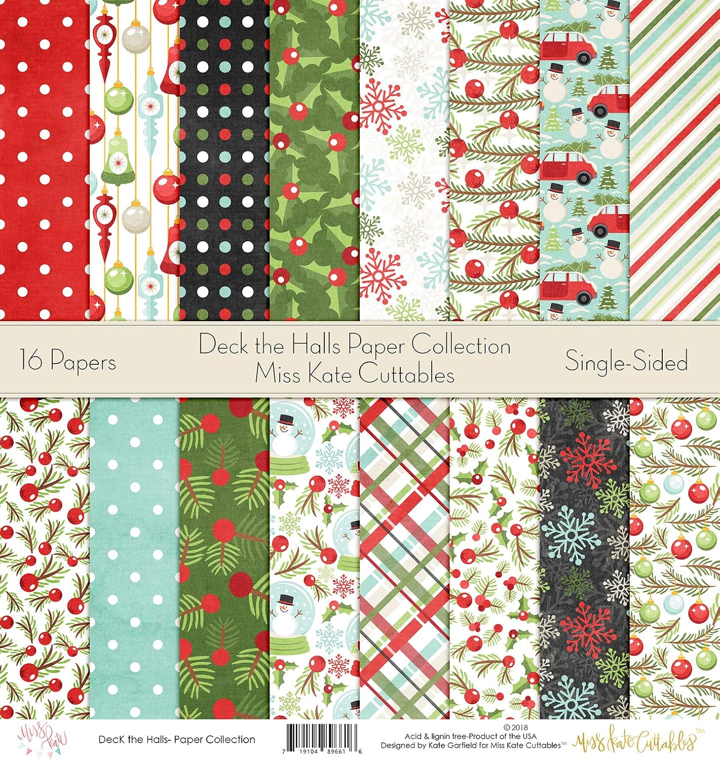 Die Cuts & Paper Set - Deck The Halls - Christmas - by Miss Kate Cuttables - 16 Sheets of 12"x12" Specialty Paper & Over 60 Coordinating Die Cuts - Exclusive Original Matching Set