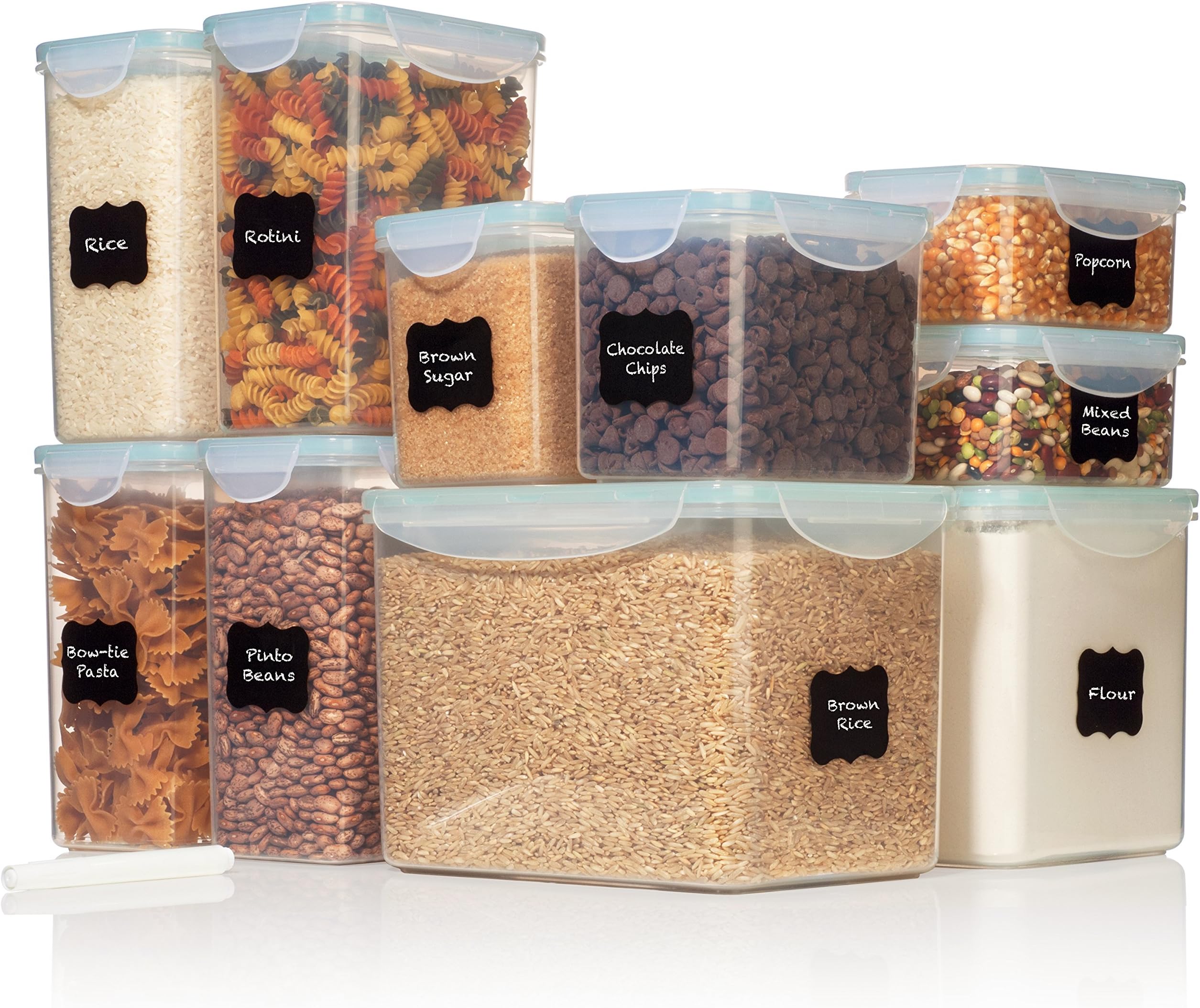 Razab Tall Wide DEEP Food Storage Containers - Sugar, Flour Plastic Containers 20 pc (Set of 10) - 18 Free Labels & Marker - Airtight, Leakproof, BPA Free - Microwave, Freezer & Dishwasher Safe