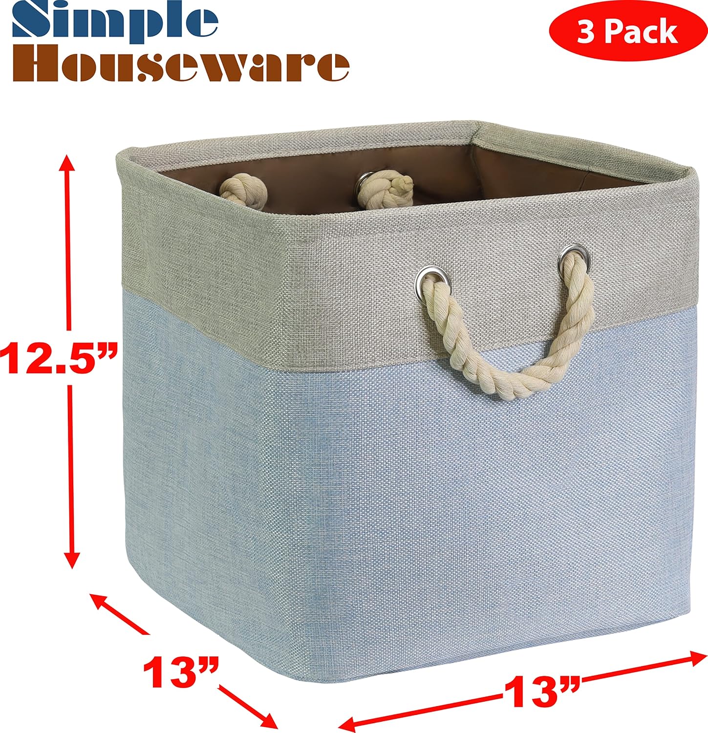 Simple Houseware 13" x 13" Large Fabric Storage Cubes, 3 Pack, Blue image 5
