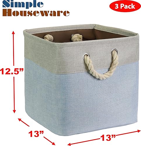 Miniatura 114 de Simple Houseware Contenedor grande de tela de almacenamiento, 14.4 x 10 pulgadas con asas, paquete de 3, organizador plegable para armario y Gris