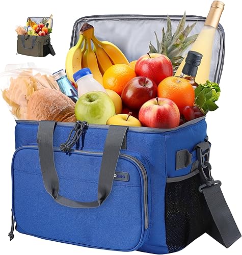 COOBUG Bolsa térmica grande con capacidad para 40 latas, bolsa de almuerzo aislada, ligera, portátil, diseño de doble capa, perfecta para viajes en