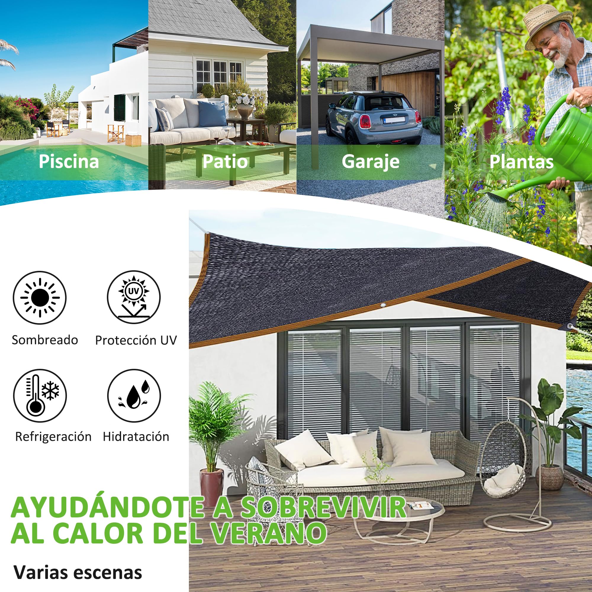 Red de Sombra, 2x2m Malla Sombra 95% UV Toldo Vela de Sombra, PañO de Sombra Invernaderos Cortavientos para Cubrir con Ojales, para Invernadero/Jardín/Pérgola/Patio Césped