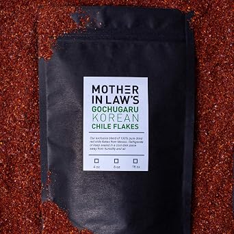 Mother-In-Laws Gochugaru Authentic Korean Chile Flakes, made from Premium Hot Peppers, Medium Heat, Use for Kimchi, Spicy Dishes, Bulk 8oz Bag