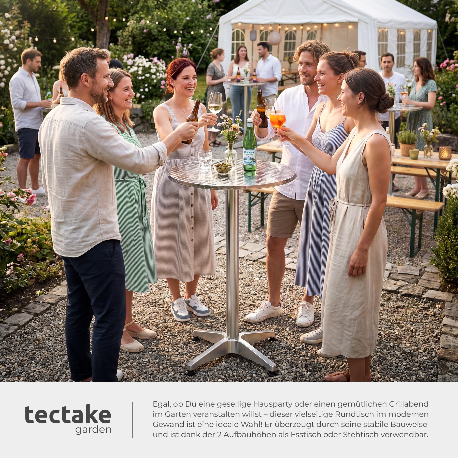 tectake® Aluminium-Bistrotisch klappbar, 2in1, höhenverstellbar, Ø 60