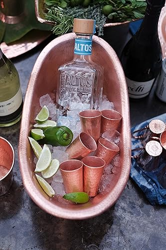 Miniatura 2 de Sertodo Copper Tequilero Shot Cup Juego de 4, 2 onzas, 100% cobre puro, martillado a mano, calibre pesado, diseño de disparo alto, vaso de chupito