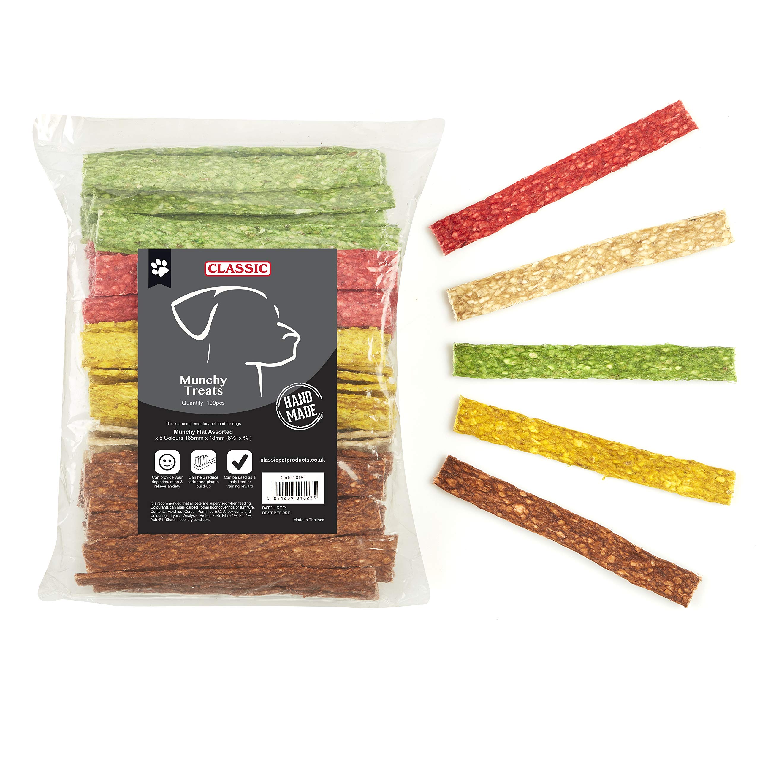 Classic Natural Rawhide Dog Chew Treats - Handmade 100 Munchy Flat Ass 165Mm, Dental Health Snack (S0182)