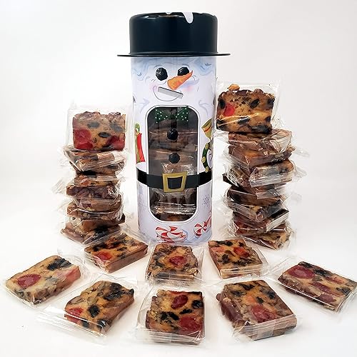 Jane Parker Fruitcake Classic Fruit Cake - 18 rebanadas envueltas individualmente en una lata coleccionable de muñeco de nieve