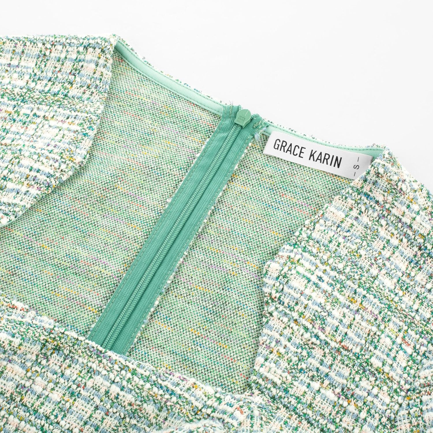 GRACE KARIN Women's Gorgeous Pencil Dress Cap Sleeve Tweed Pencil Dress for Work Green - Image 3