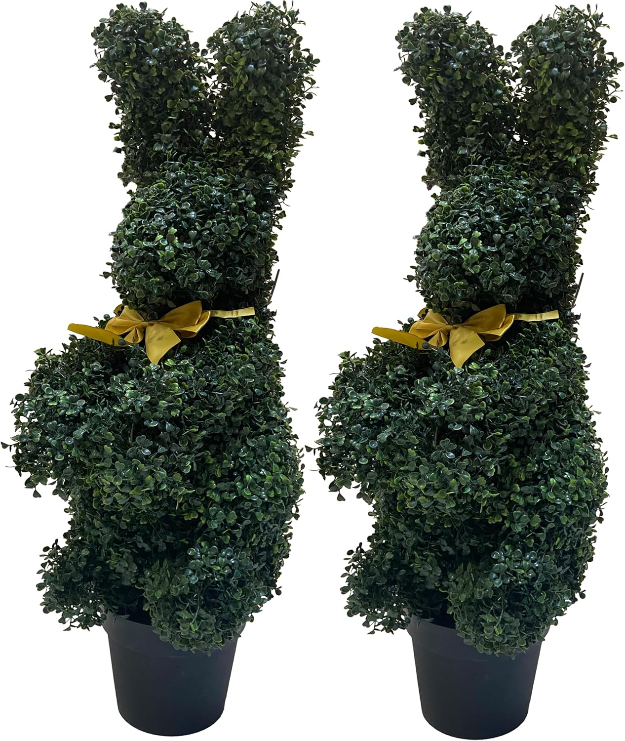 Easter Bunny Topiary BLONYUVC Bunny-Shaped Topiary Ball 36'' Artificial Tree Rabbit Bowknot Pot UV-Resistant Faux Boxwood Topiaries Plant for Porch Decor Outdoor/Indoor 2 Pack